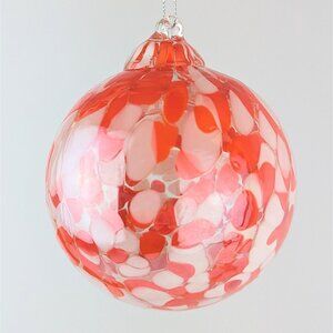 Hand Blown Red White Glass Ball Ornament Holiday Christmas Housewarming Gift